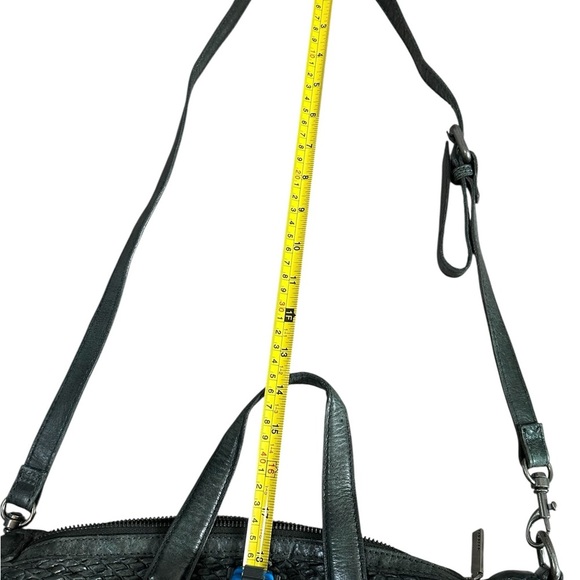 Abbacino Deep Teal Woven Leather Satchel Bag Large Top Handle Crossbody Boho - Picture 5 of 10